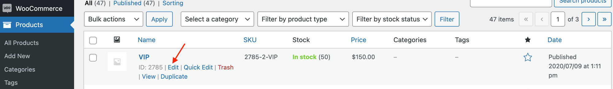 Find ticket that you'd like to disable taxes for under WooCommerce > Products.