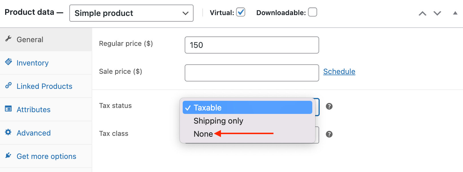 Change tax status to None on product associated with the ticket.