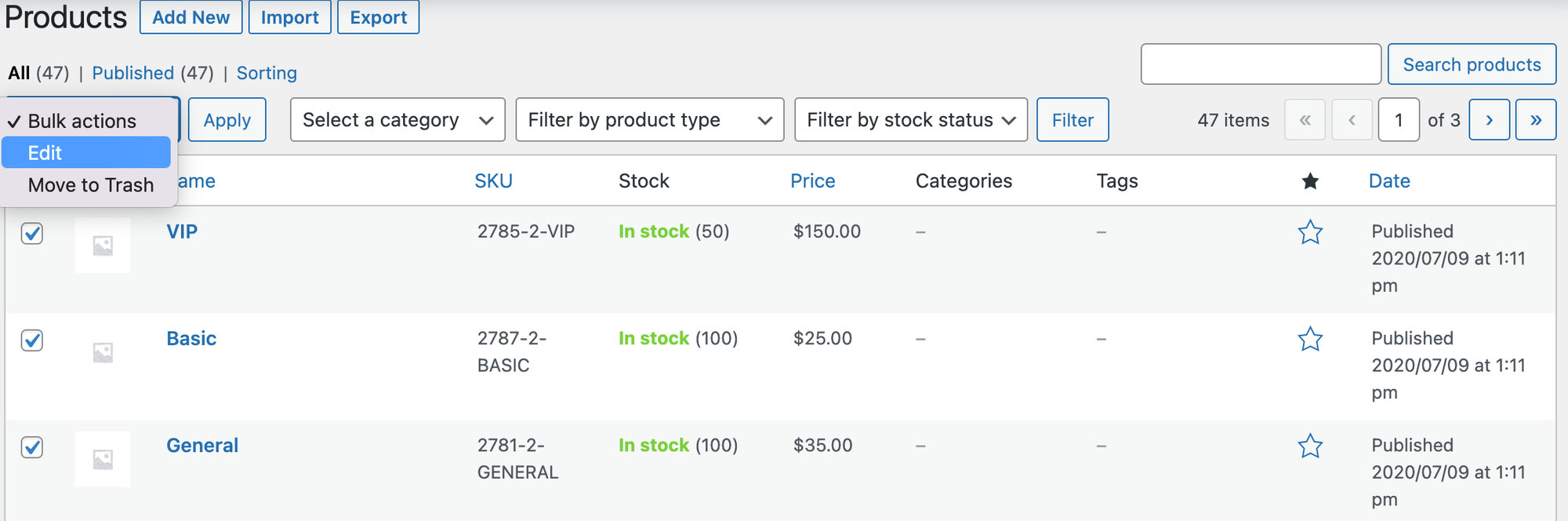 Bulk edit the tickets that you'd like to disable taxes for