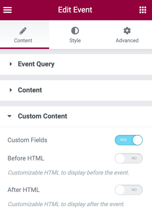 Custom content tab