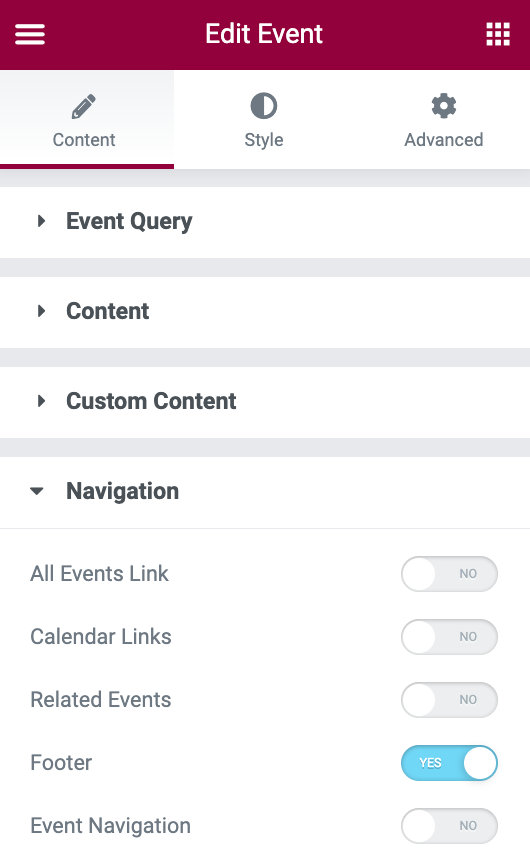Event widget navigation