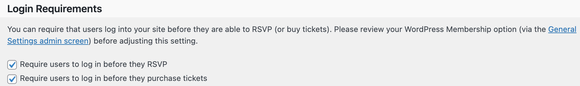 Tickets Settings > Login requirements to add LearnDash The Events Calendar integration