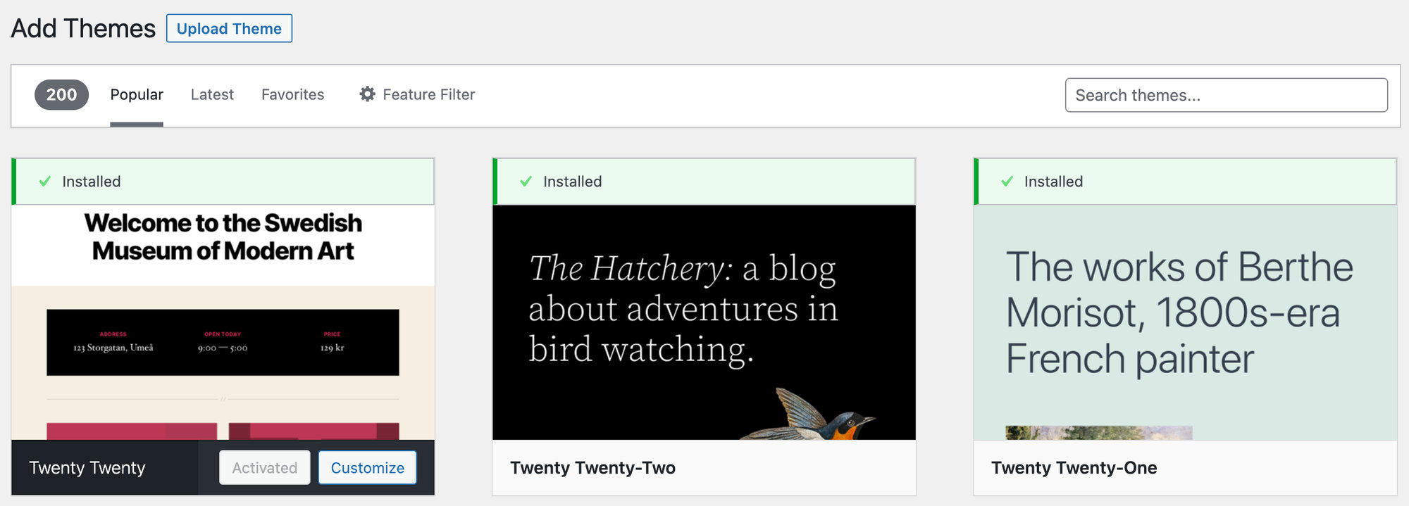 Search for a free theme to install a WordPress theme