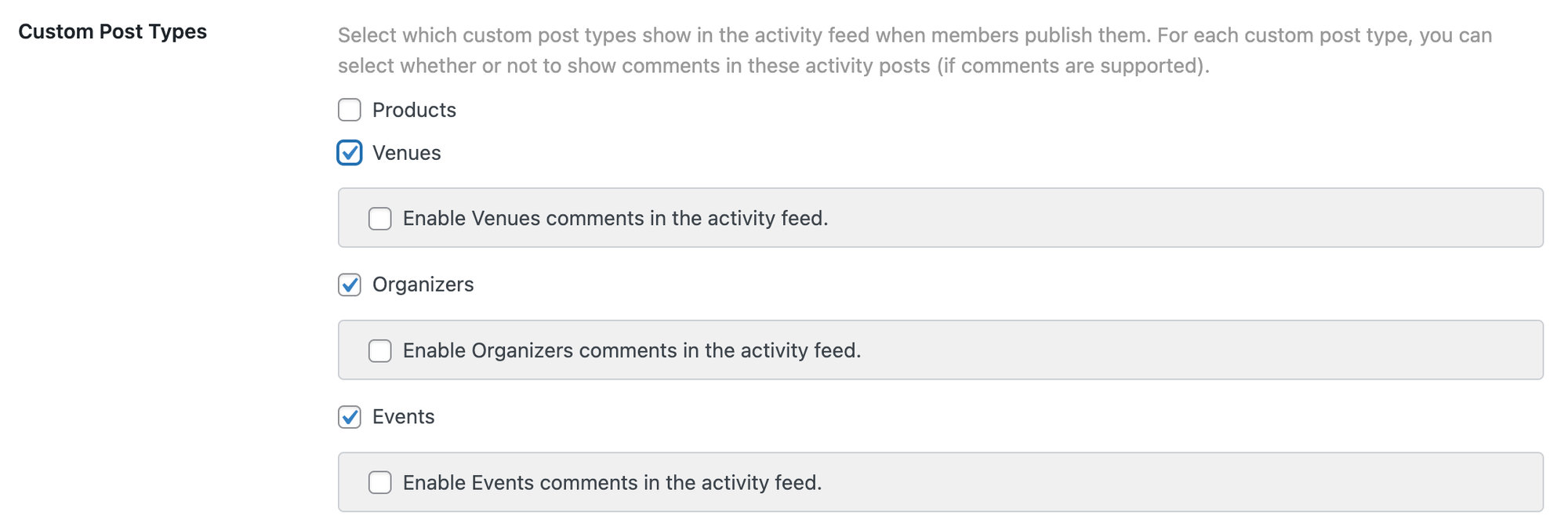 Enable events in the Activity Feed