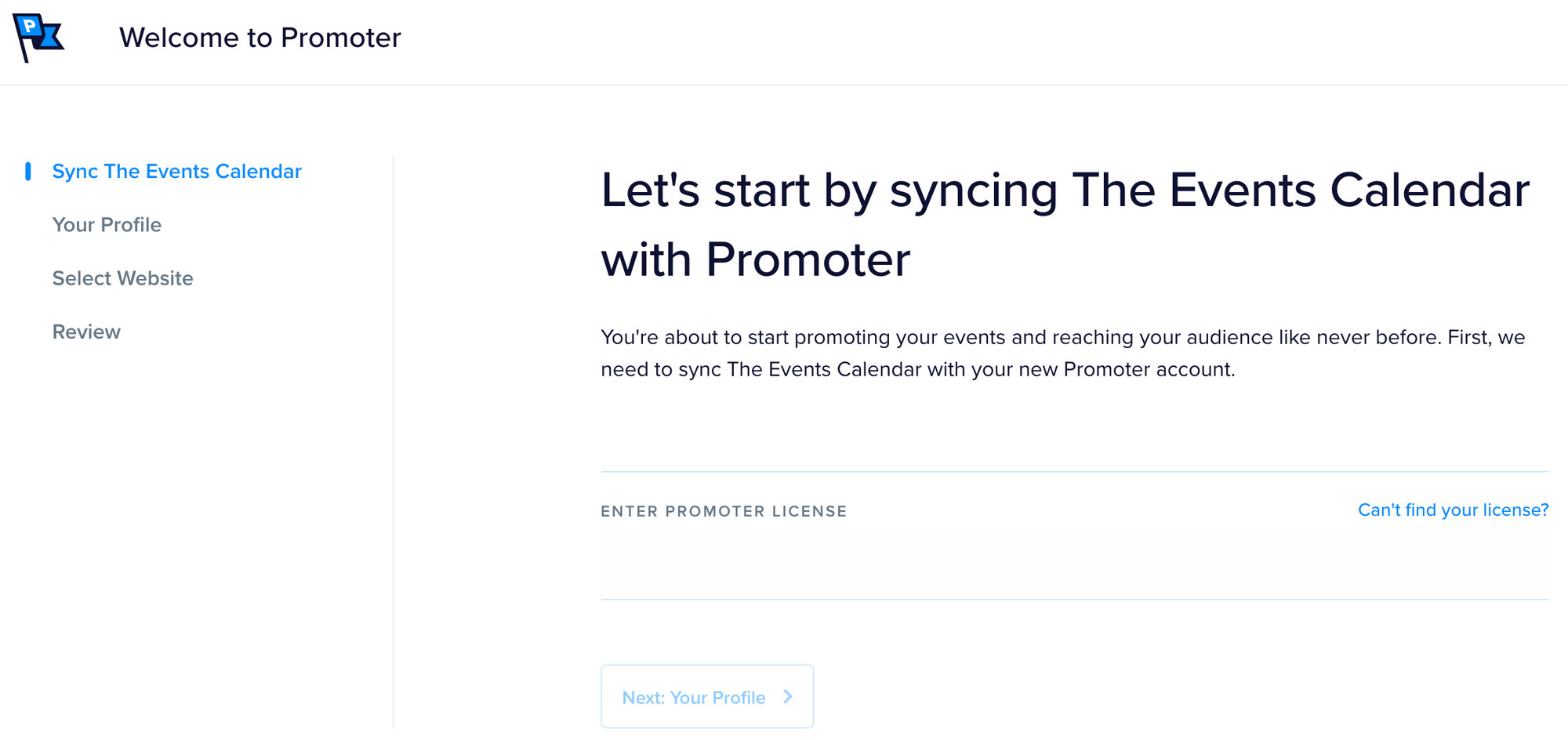 The Promoter Quick Start Guide welcome screen