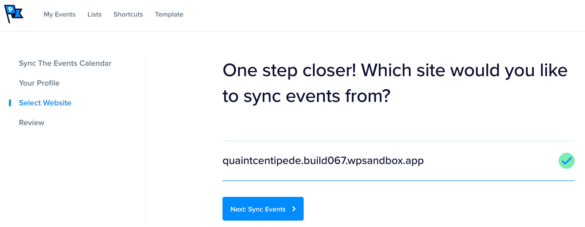 Selecting a website to connect to Promoter