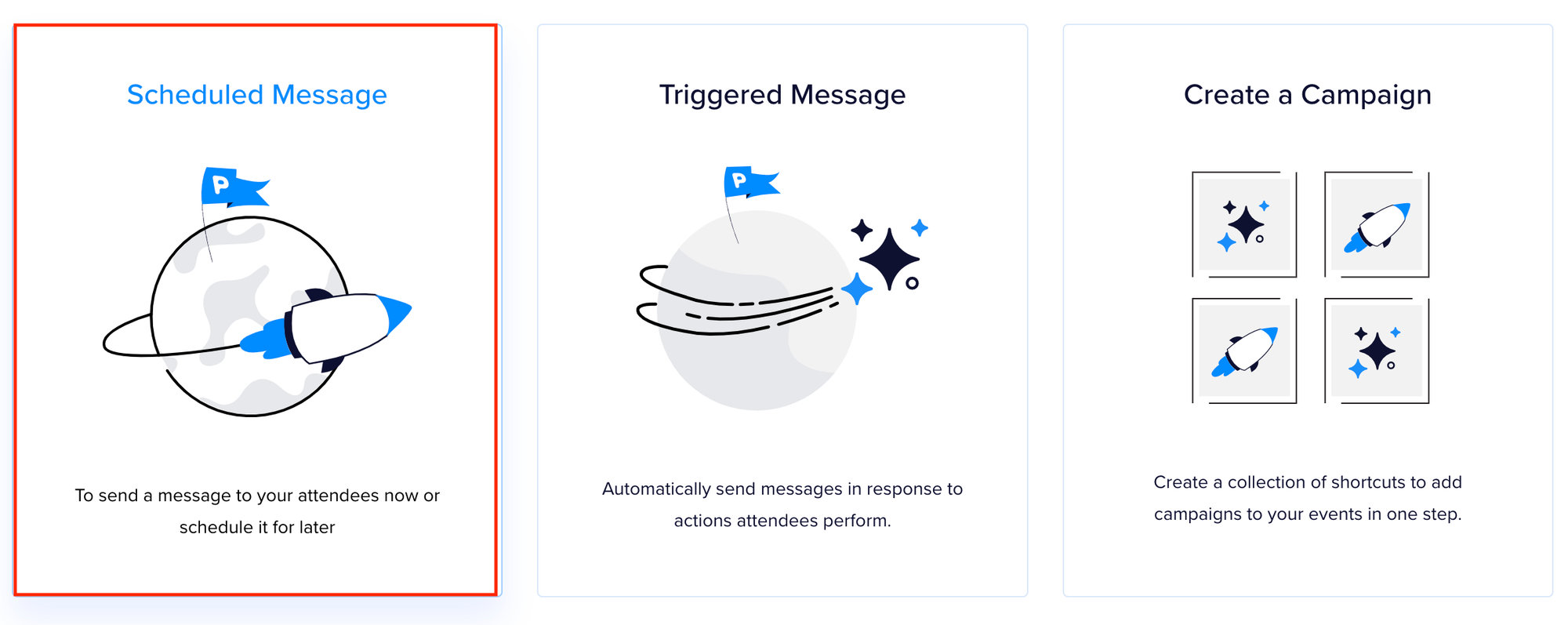 The message type selector in Promoter showing Scheduled Message and Trigger-Based Message options