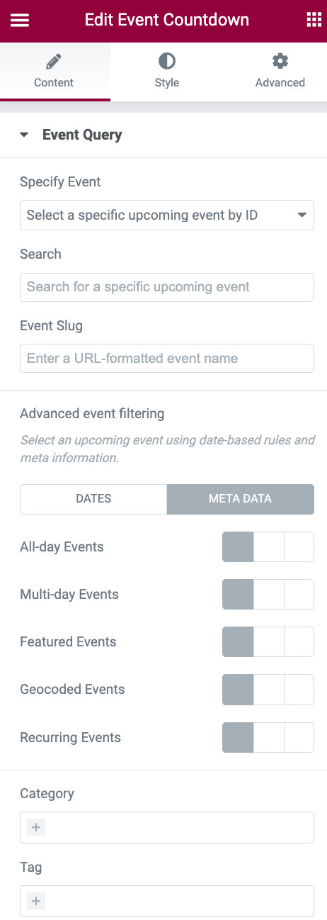 Events Countdown widget with Elementor