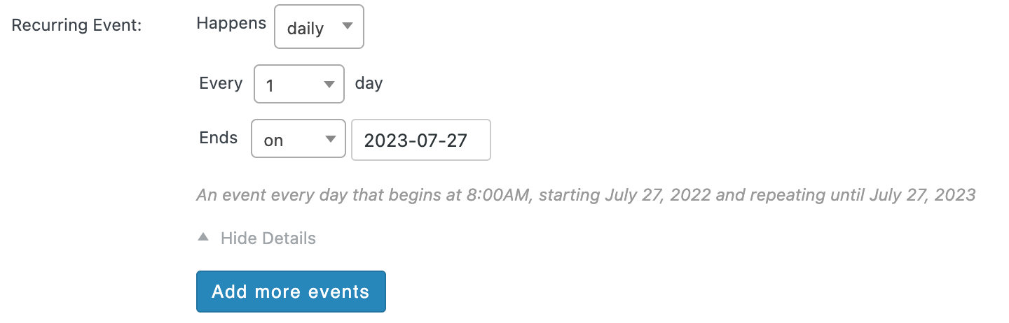 Recurrence end options in the Classic Editor