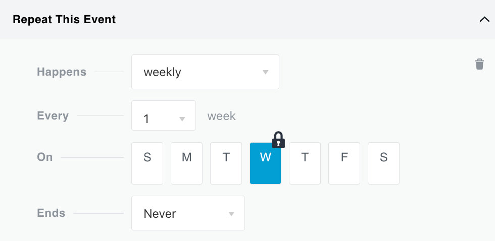Recurrence end options in the Block Editor