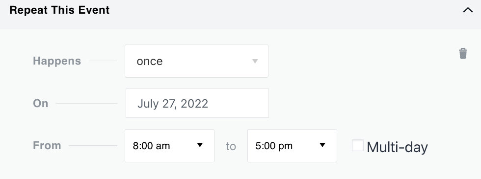 Non-patterned recurring event options in the Block Editor