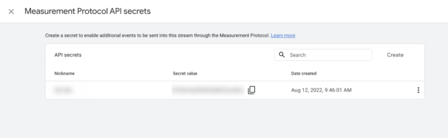 Measurement protocol API secrets