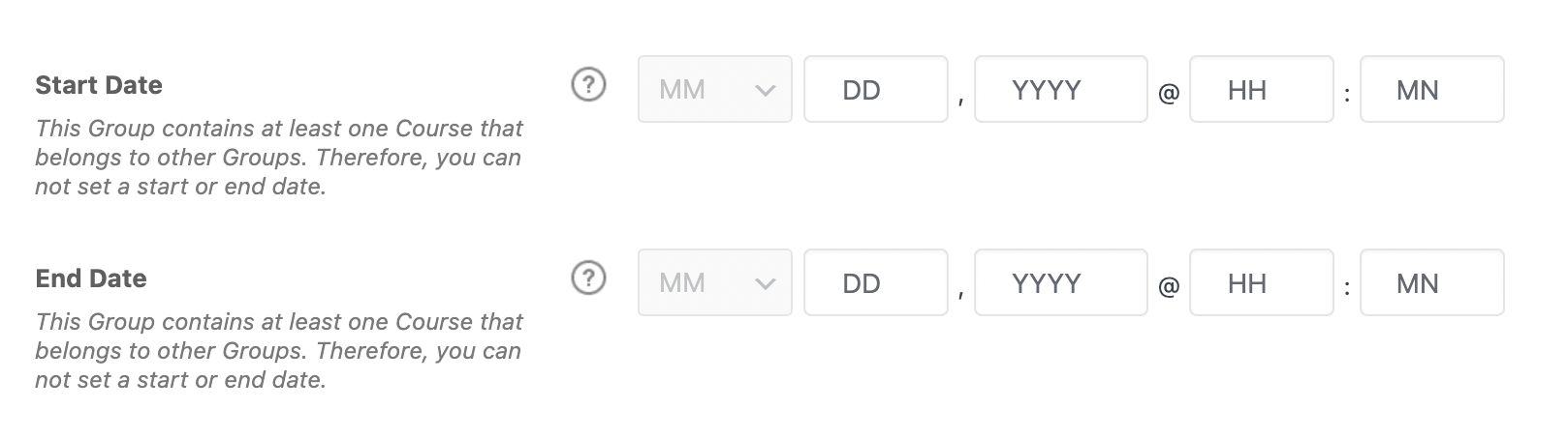 Start & End Date Settings