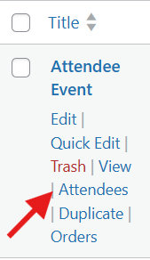 Attendees link in the event row actions