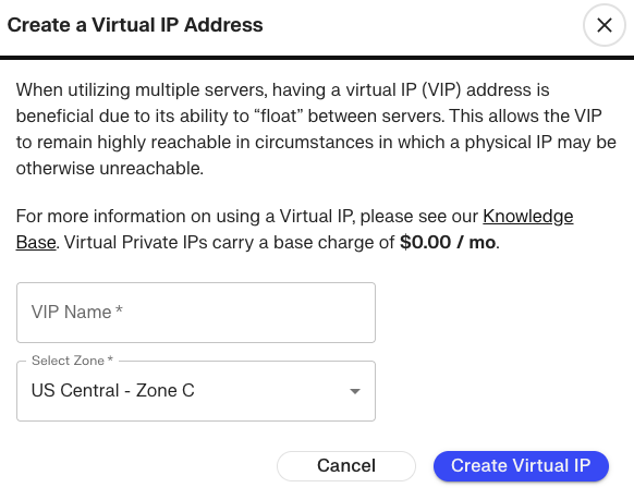 create virtual ip dialog window
