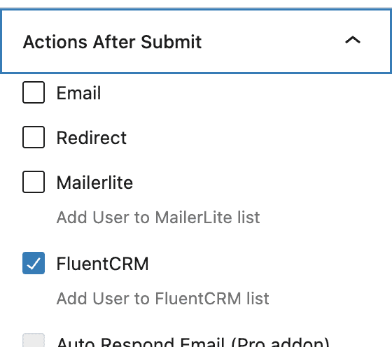 Kadence Form - Actions After Submit - Enable FluentCRM integration