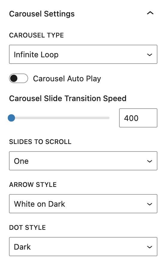 Testimonial Block - Carousel Settings
