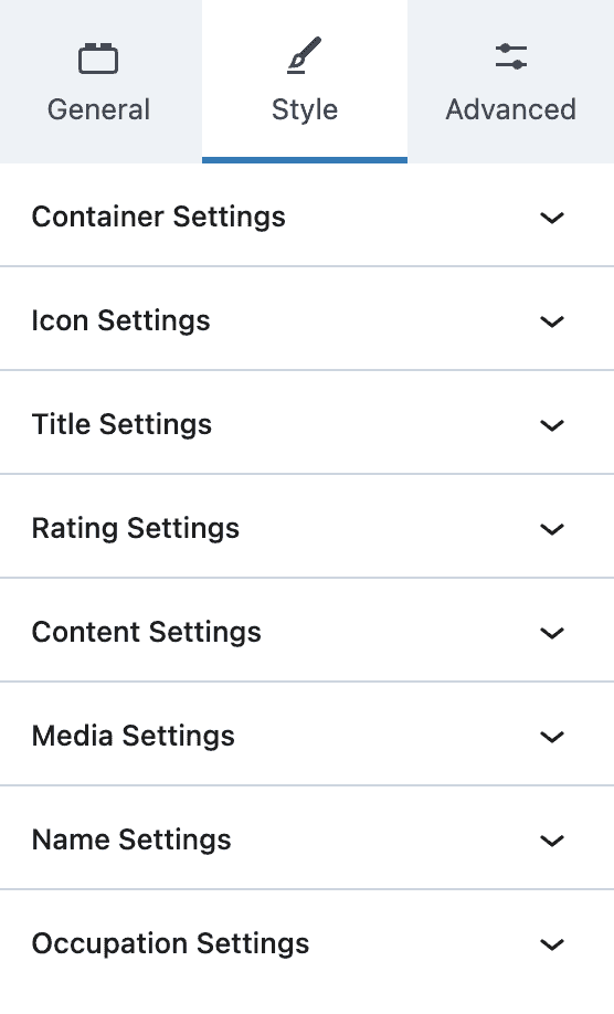 Testimonial Block - Style Settings