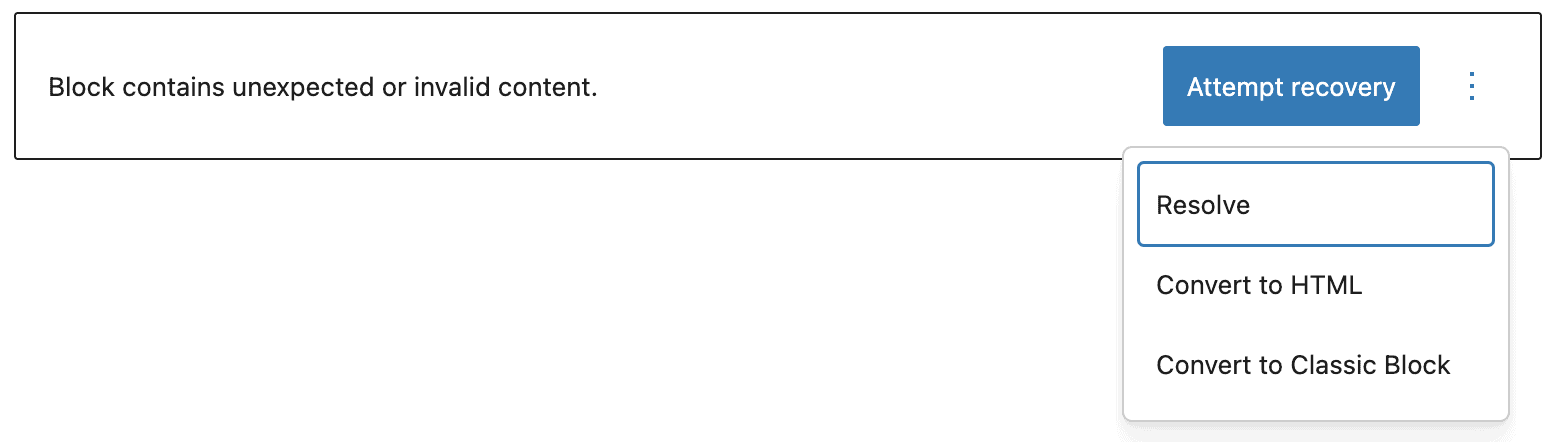 WordPress - Broken block additional options
