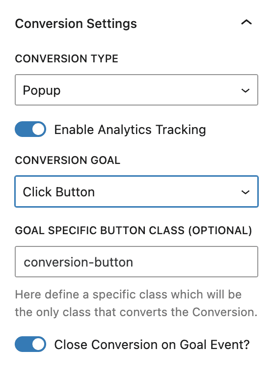 Kadence Conversions Settings