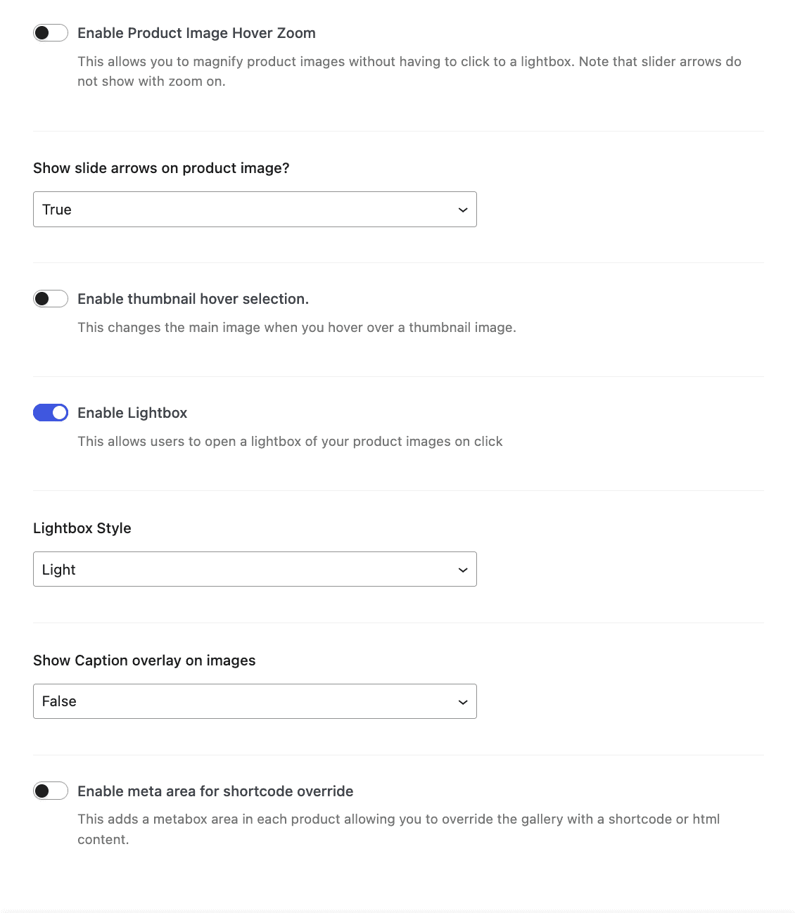 Shop Kit Gallery Settings