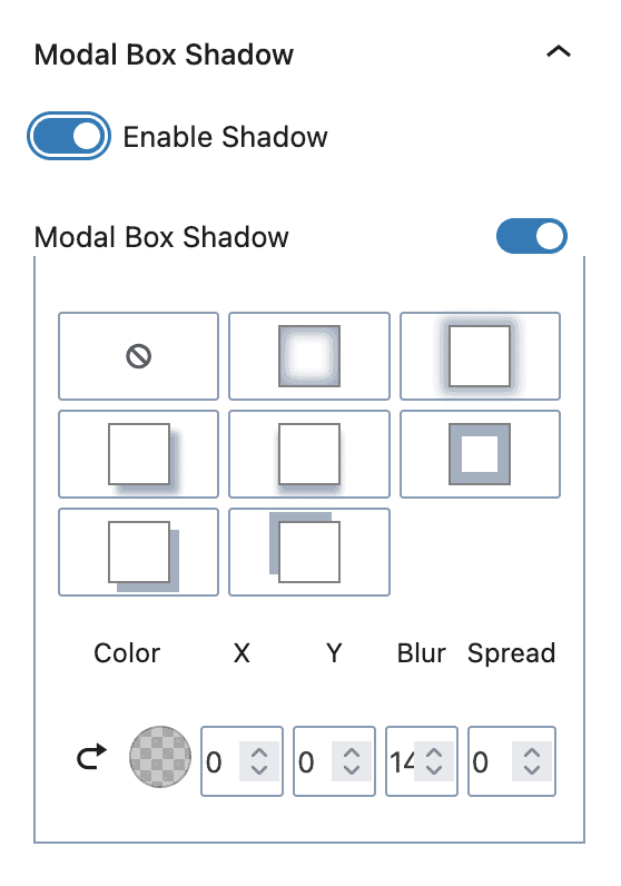 Modal Block - Modal Box Shadow settings