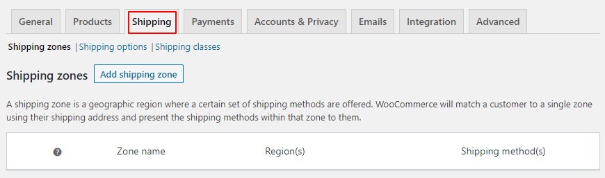 Shipping tab