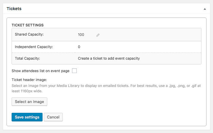 Ticket Settings for an event