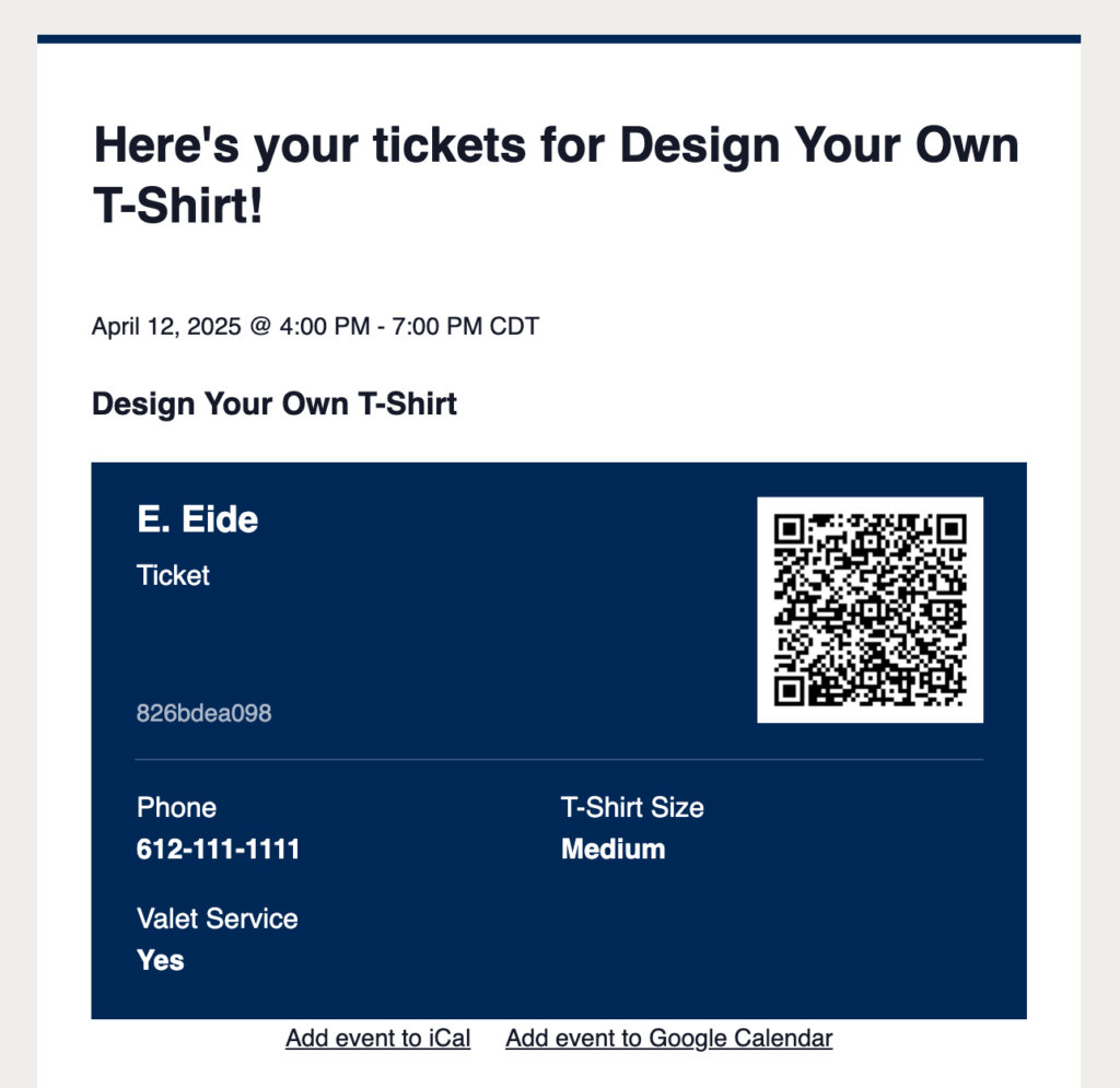 A ticket with a scannable QR code