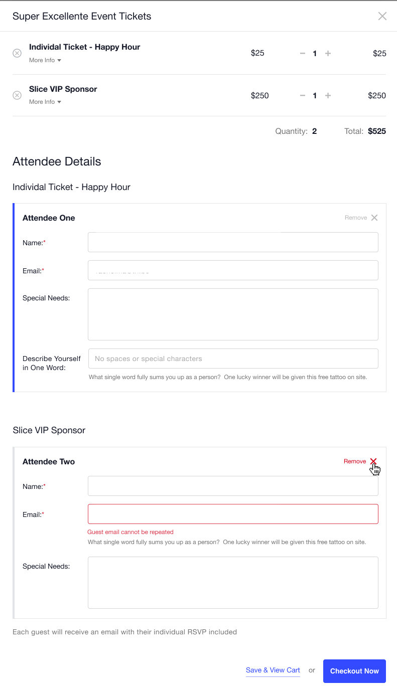 Attendee registration modal