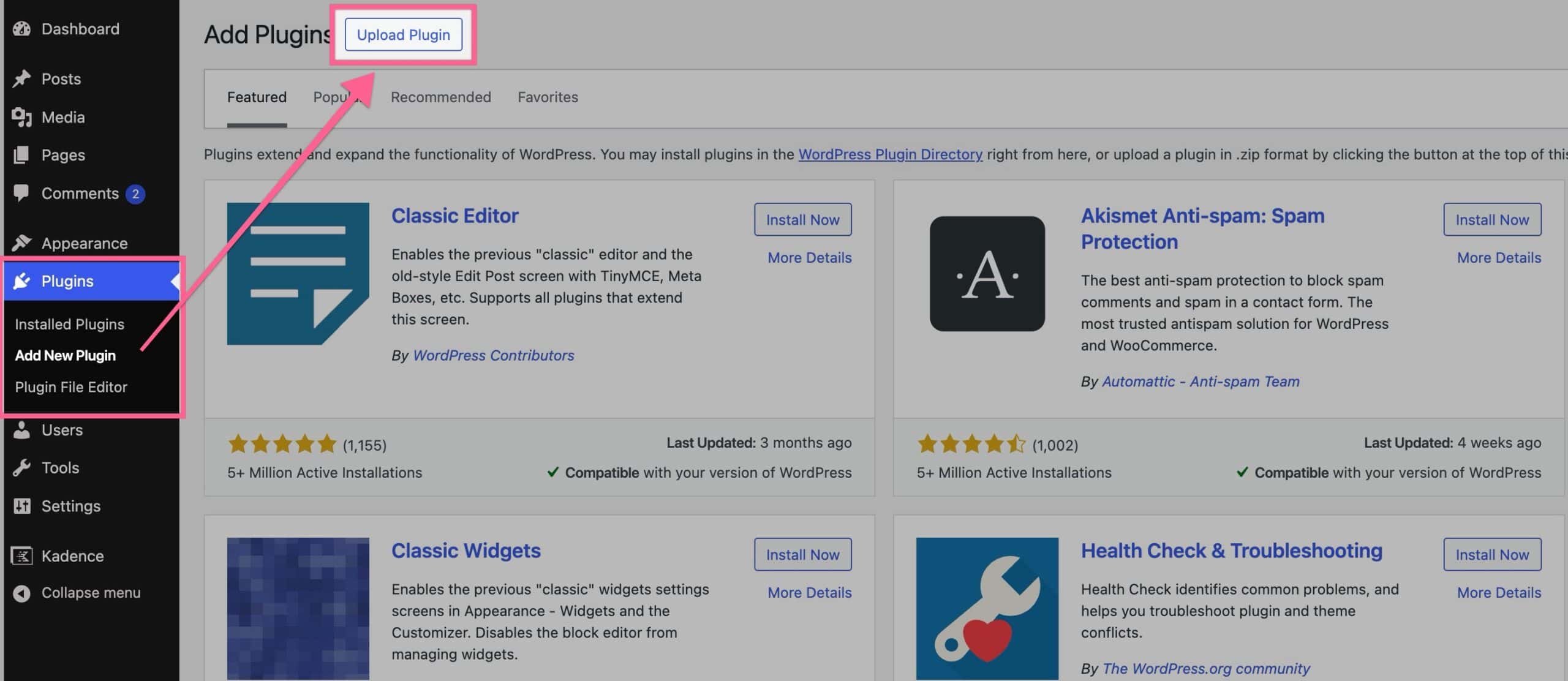 WordPress - Upload new plugin