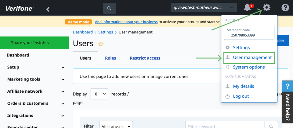 2checkout user management menu item