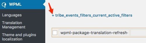 Setting up Filter Bar with WPML: Click on the + sign to expand the tribe_events_filters_current_active_filters twisty