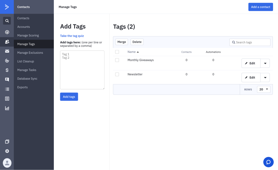 activecampaign creating tags for donors