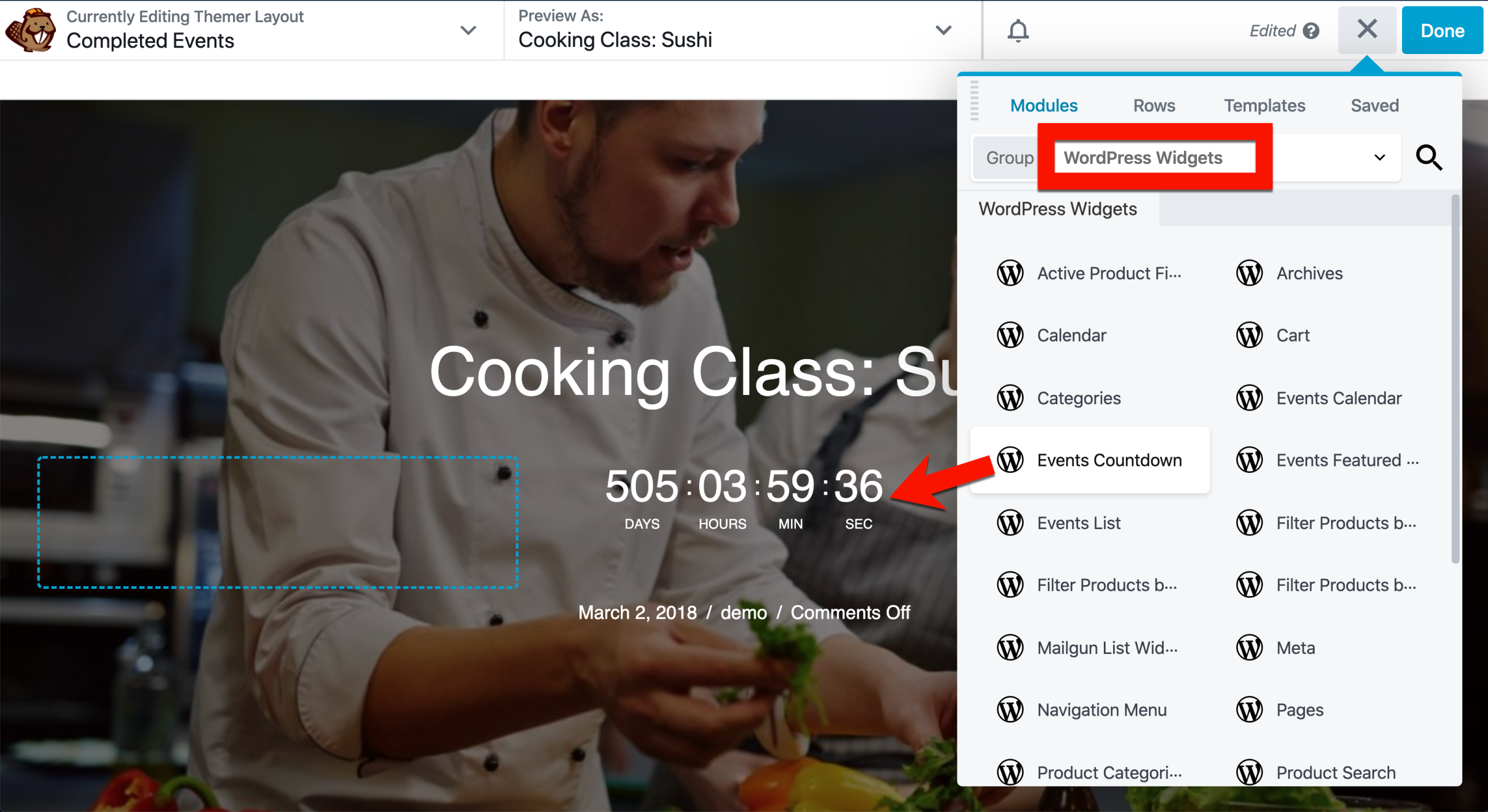 Beaver Builder using WordPress Widgets