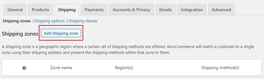 add shipping zone