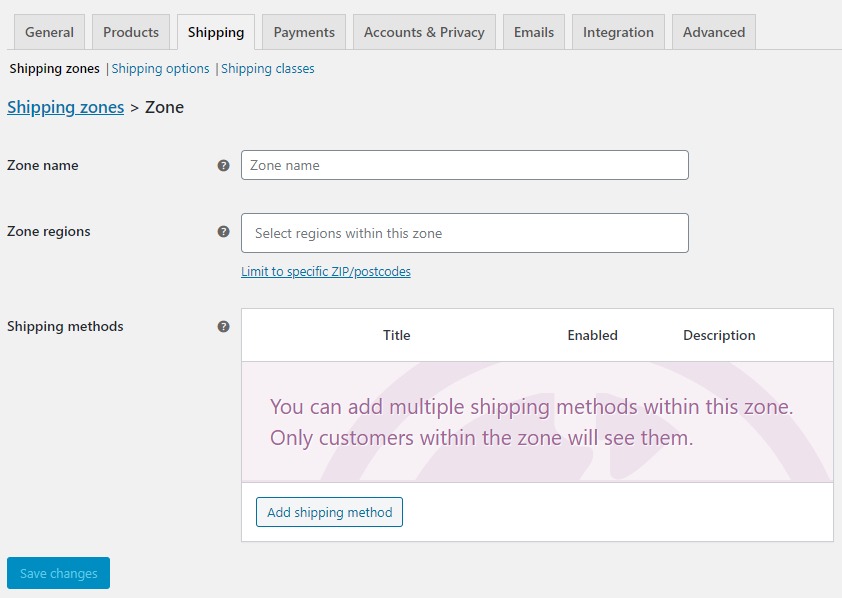 add shipping zone information