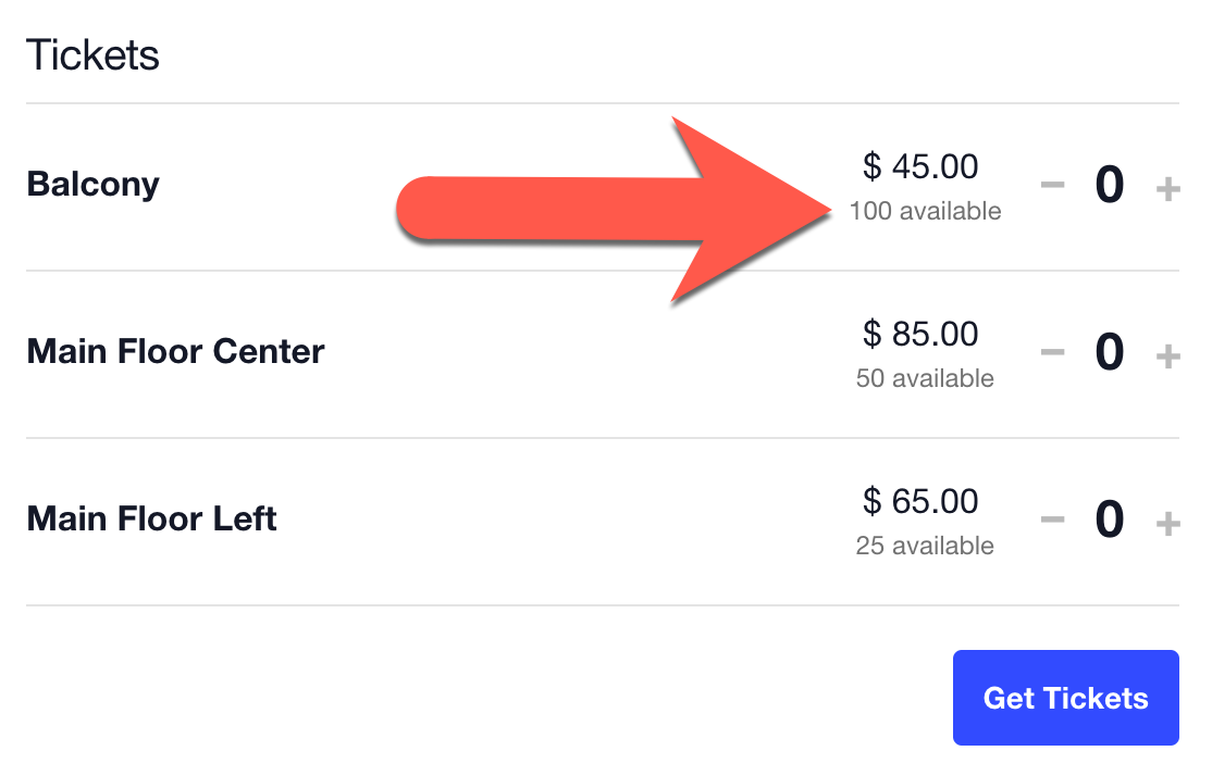 Event ticket availability on the front-end