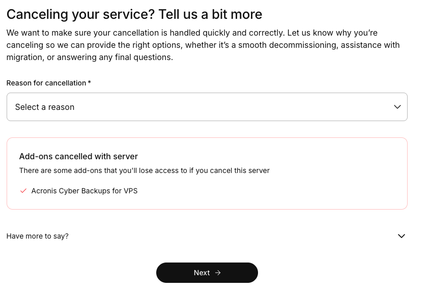 destroy server modal displayed