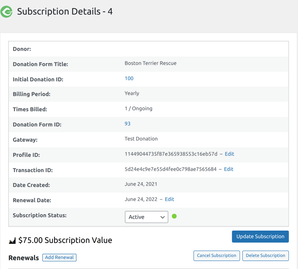 Cancel Subscription button within Subscription Details page