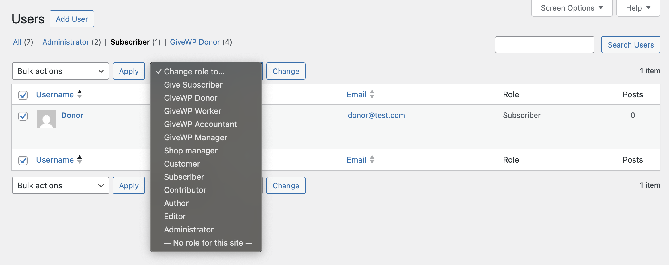 GiveWP user role assignment