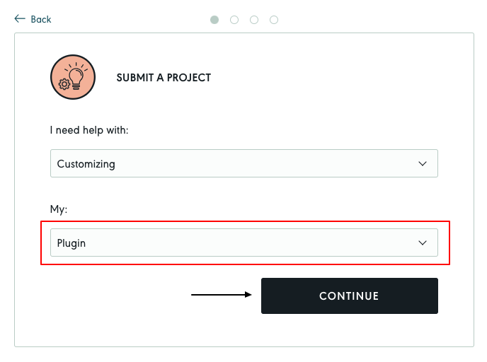choose continue for your project