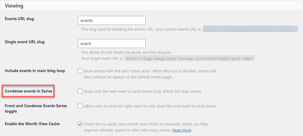 The Recurring event instances setting in Events > Settings > General