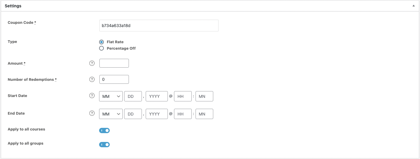 LearnDash Coupon settings page