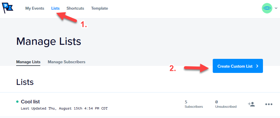 The Create Custom List button on the Promoter Lists page