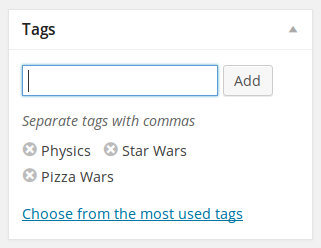 The image is showing a way to add tags to an event or choose from a list of the most used tags. 