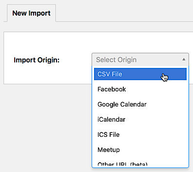 Selecting CSV File as the import origin