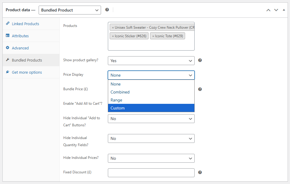 custom price range bundled products