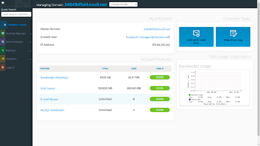 Screenshot of the control panel