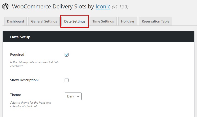 date settings tab